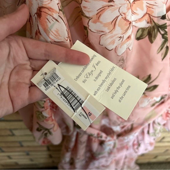 NWT Eliza J Women's Long Sleeve Surplice Floral Foil Print Chiffon Dress Size 10 - Picture 3 of 7